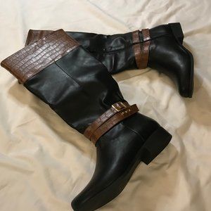 Black and Brown Knee High Boots